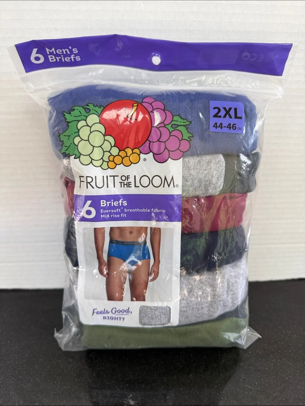 Fruit of the Loom Men's 6 Pack Briefs Moisture Wicking Mid-Rise Underwear 2XL